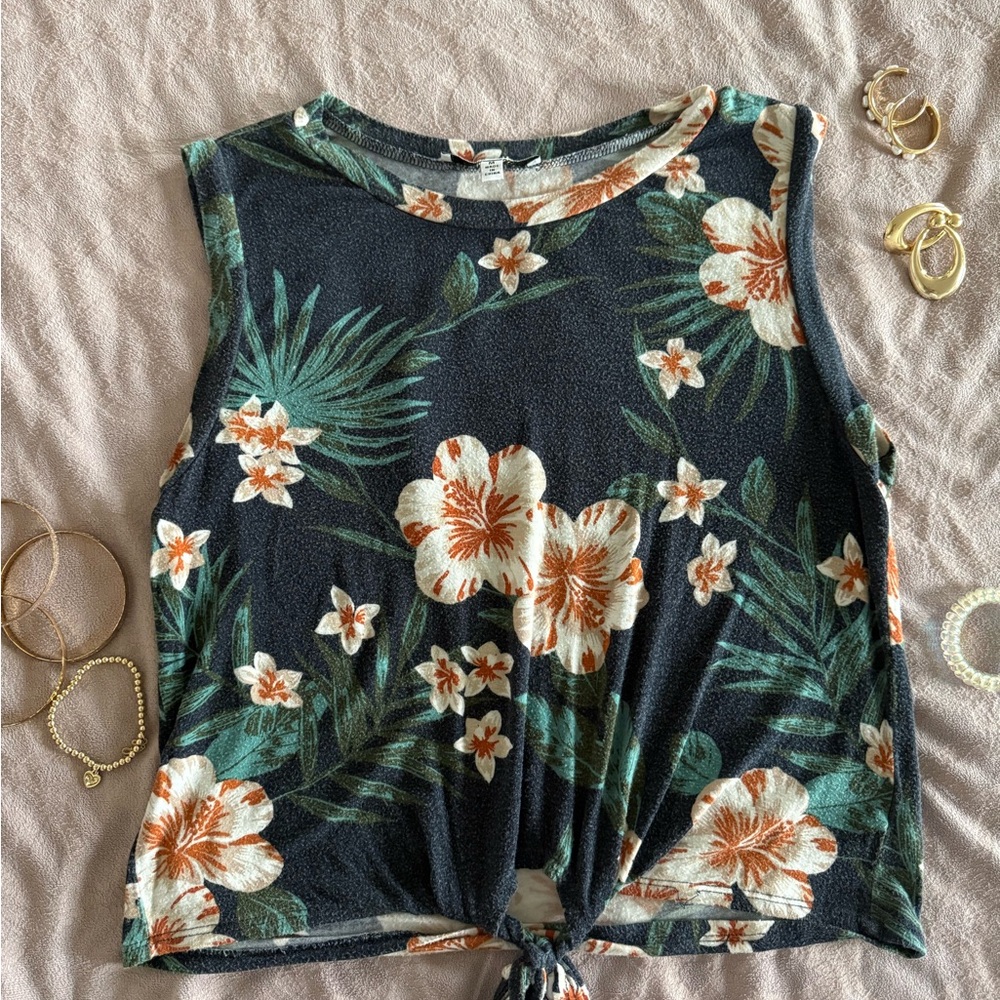 Purple Snow Tropical Floral Muscle Tee